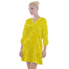 Lemon Yellow Butterfly Print Open Neck Shift Dress by SpinnyChairDesigns