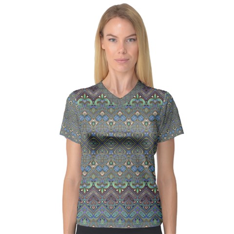 Boho Sweetheart Pattern V-neck Sport Mesh Tee by SpinnyChairDesigns