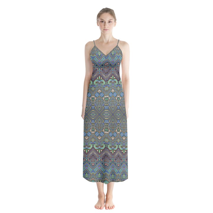 Boho Sweetheart Pattern Button Up Chiffon Maxi Dress