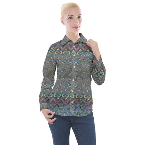 Boho Sweetheart Pattern Women s Long Sleeve Pocket Shirt by SpinnyChairDesigns