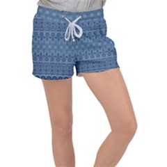 Boho Denim Blue Velour Lounge Shorts by SpinnyChairDesigns