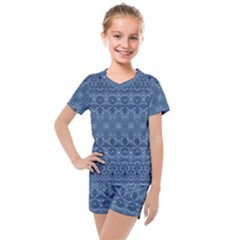 Boho Denim Blue Kids  Mesh Tee And Shorts Set