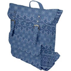 Boho Denim Blue Buckle Up Backpack by SpinnyChairDesigns