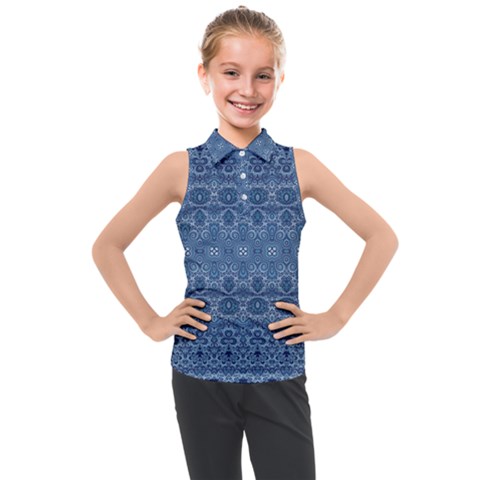 Boho Denim Blue Kids  Sleeveless Polo Tee by SpinnyChairDesigns