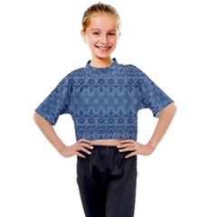 Boho Denim Blue Kids Mock Neck Tee