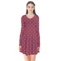 Boho Wine Floral Print Long Sleeve V-neck Flare Dress View1