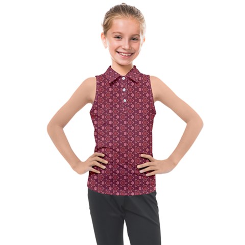 Boho Wine Floral Print Kids  Sleeveless Polo Tee by SpinnyChairDesigns