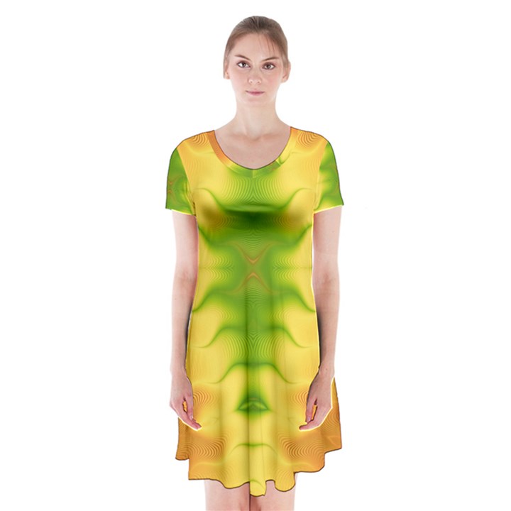 Lemon Lime Tie Dye Short Sleeve V-neck Flare Dress