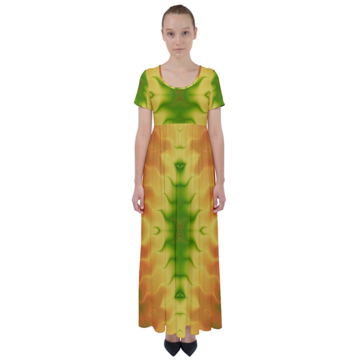 Lemon Lime Tie Dye High Waist Short Sleeve Maxi Dress