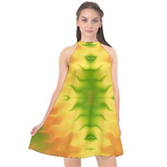 Lemon Lime Tie Dye Halter Neckline Chiffon Dress  by SpinnyChairDesigns