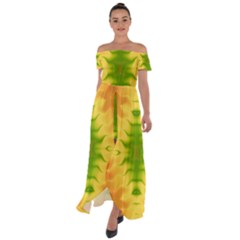 Lemon Lime Tie Dye Off Shoulder Open Front Chiffon Dress by SpinnyChairDesigns