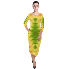 Lemon Lime Tie Dye Quarter Sleeve Midi Velour Bodycon Dress by SpinnyChairDesigns