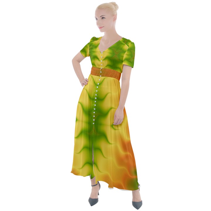 Lemon Lime Tie Dye Button Up Short Sleeve Maxi Dress