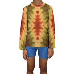 Red Gold Tie Dye Kids  Long Sleeve Swimwear by SpinnyChairDesigns