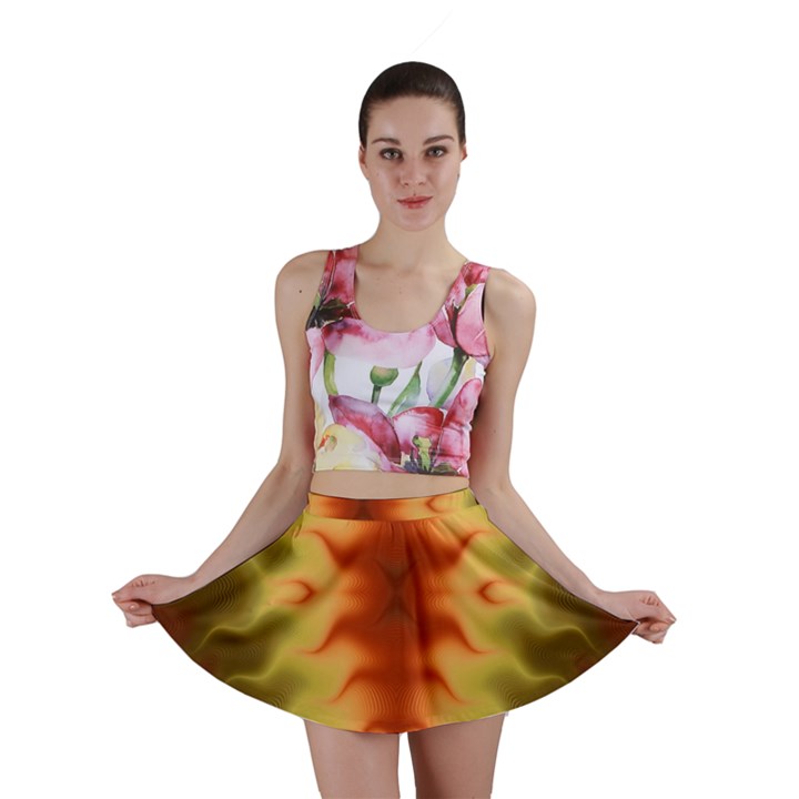 Red Gold Tie Dye Mini Skirt