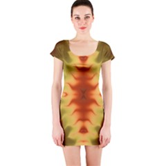 Red Gold Tie Dye Short Sleeve Bodycon Dress by SpinnyChairDesigns