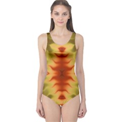 Red Gold Tie Dye One Piece Swimsuit by SpinnyChairDesigns