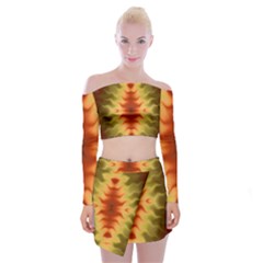 Red Gold Tie Dye Off Shoulder Top With Mini Skirt Set by SpinnyChairDesigns