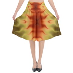 Red Gold Tie Dye Flared Midi Skirt by SpinnyChairDesigns