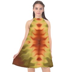 Red Gold Tie Dye Halter Neckline Chiffon Dress  by SpinnyChairDesigns