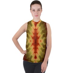 Red Gold Tie Dye Mock Neck Chiffon Sleeveless Top by SpinnyChairDesigns