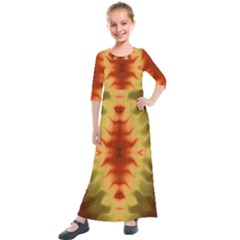 Red Gold Tie Dye Kids  Quarter Sleeve Maxi Dress by SpinnyChairDesigns