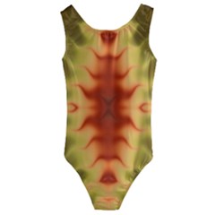 Red Gold Tie Dye Kids  Cut-out Back One Piece Swimsuit by SpinnyChairDesigns