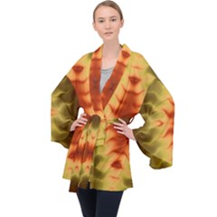 Red Gold Tie Dye Long Sleeve Velvet Kimono  by SpinnyChairDesigns