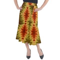 Red Gold Tie Dye Midi Mermaid Skirt by SpinnyChairDesigns