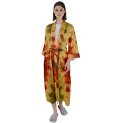 Red Gold Tie Dye Maxi Satin Kimono