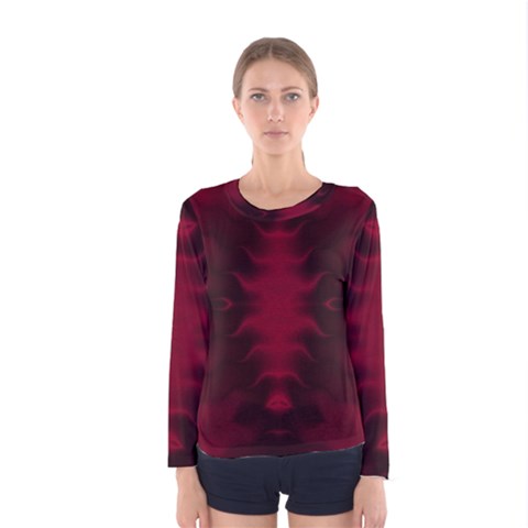 Black Red Tie Dye Pattern Women s Long Sleeve Tee by SpinnyChairDesigns