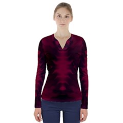 Black Red Tie Dye Pattern V-neck Long Sleeve Top by SpinnyChairDesigns