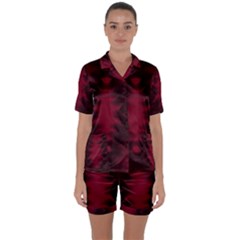 Black Red Tie Dye Pattern Satin Short Sleeve Pyjamas Set by SpinnyChairDesigns