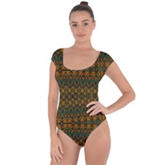 Boho Rustic Green Short Sleeve Leotard  by SpinnyChairDesigns