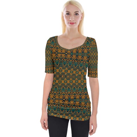 Boho Rustic Green Wide Neckline Tee by SpinnyChairDesigns