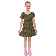 Boho Rustic Green Kids  Short Sleeve Velvet Dress by SpinnyChairDesigns