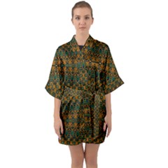 Boho Rustic Green Half Sleeve Satin Kimono  by SpinnyChairDesigns