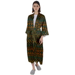 Boho Rustic Green Maxi Satin Kimono by SpinnyChairDesigns