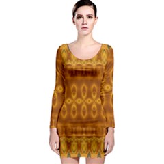 Boho Honey Gold Long Sleeve Bodycon Dress by SpinnyChairDesigns