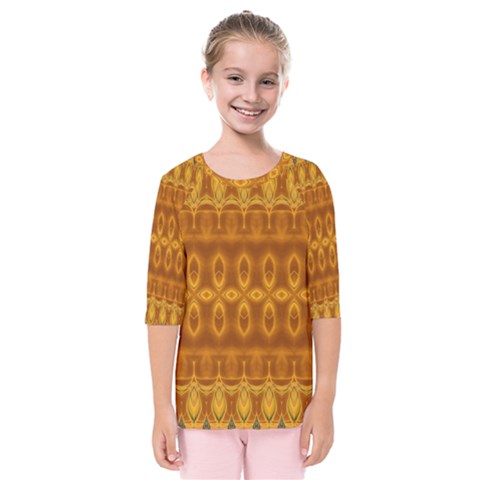 Boho Honey Gold Kids  Quarter Sleeve Raglan Tee by SpinnyChairDesigns