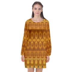 Boho Honey Gold Long Sleeve Chiffon Shift Dress  by SpinnyChairDesigns