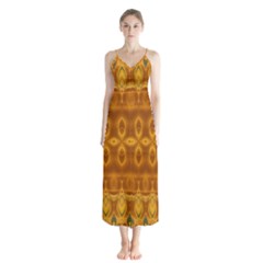 Boho Honey Gold Button Up Chiffon Maxi Dress by SpinnyChairDesigns