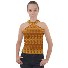 Boho Honey Gold Cross Neck Velour Top