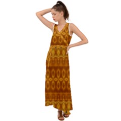 Boho Honey Gold V-neck Chiffon Maxi Dress by SpinnyChairDesigns