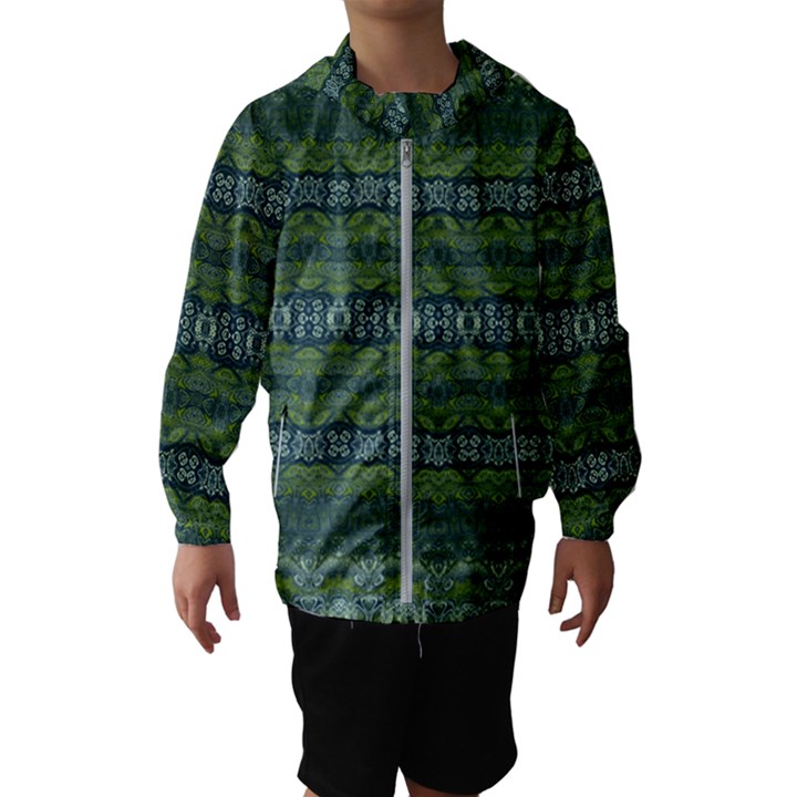 Boho Forest Green  Kids  Hooded Windbreaker