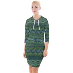 Boho Forest Green  Quarter Sleeve Hood Bodycon Dress by SpinnyChairDesigns