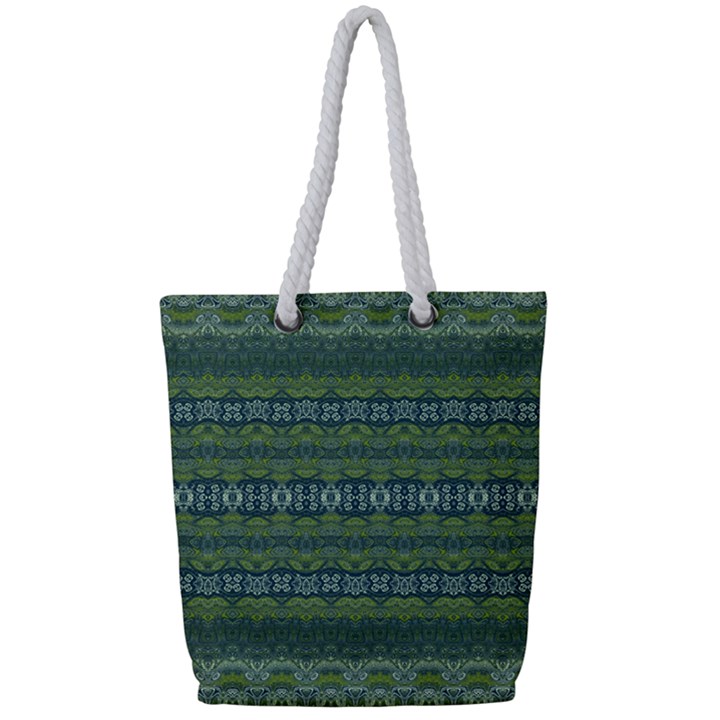 Boho Forest Green  Full Print Rope Handle Tote (Small)