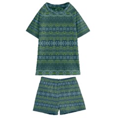 Boho Forest Green  Kids  Swim Tee And Shorts Set by SpinnyChairDesigns