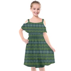 Boho Forest Green  Kids  Cut Out Shoulders Chiffon Dress by SpinnyChairDesigns