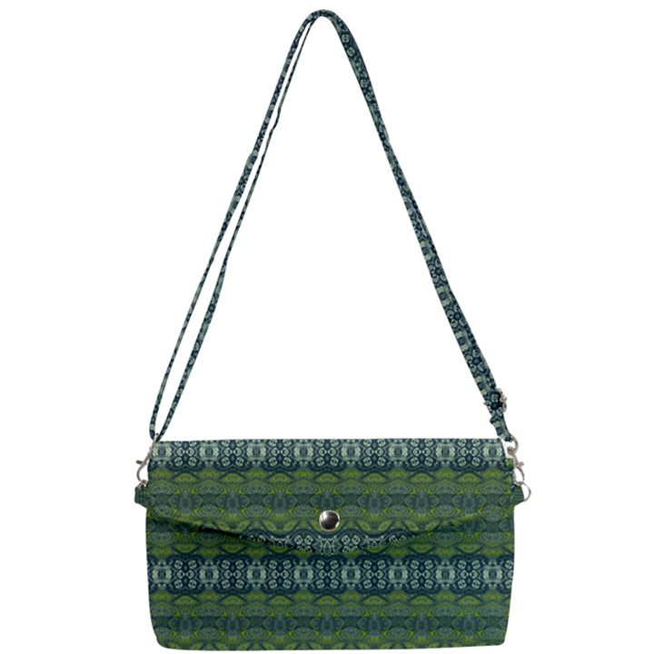 Boho Forest Green  Removable Strap Clutch Bag